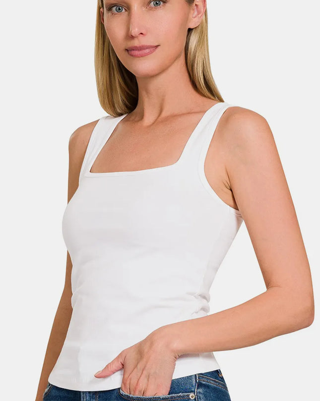 Zenana Square Neck Cropped Tank White