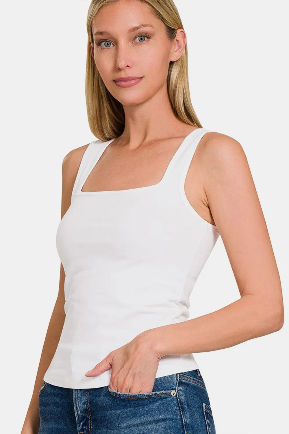 Zenana Square Neck Cropped Tank White