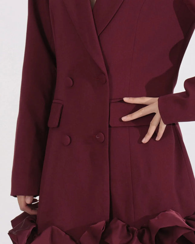 Ruffle Hem Double-Breasted Blazer Dress