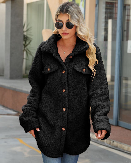 Button Down Collared Coat Black