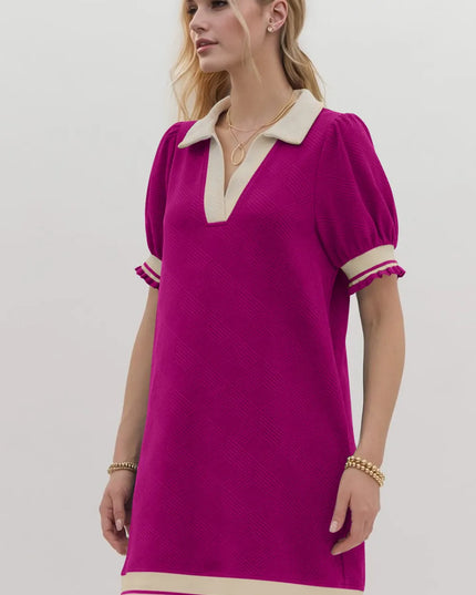 Oh Frill Contrast Trim Johnny Collar Short Sleeve Mini Dress