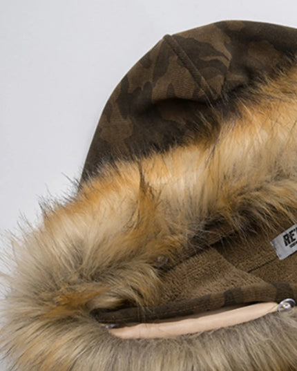 Men's Camouflage Faux Fur Hood Jacket