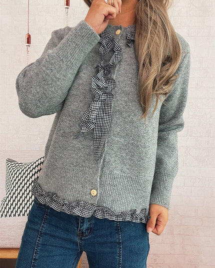 Ruffle Trim Gingham Cardigan