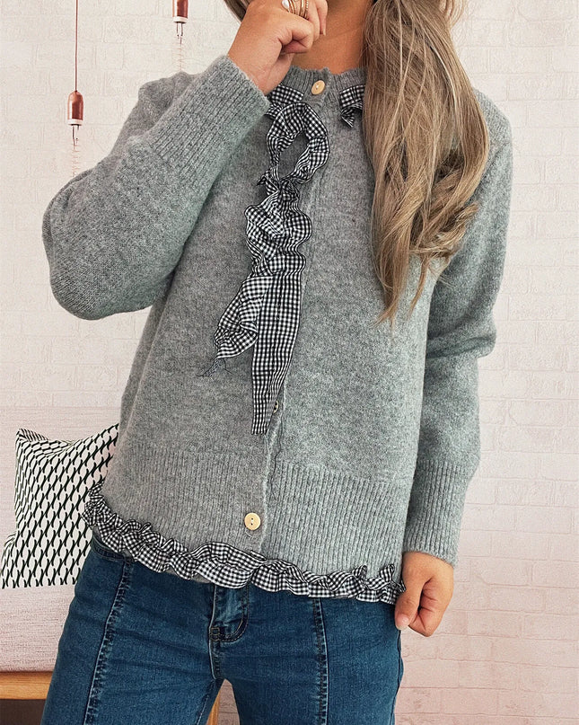 Ruffle Trim Gingham Cardigan