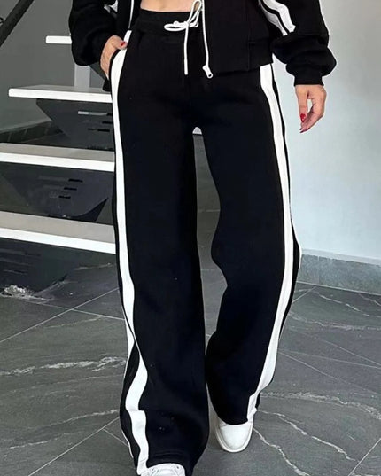 Full Size Contrast Stripe Zip Up Jacket and Pants Set Plus Size