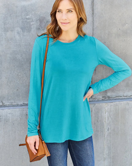 Basic Bae Full Size Round Neck Long Sleeve Top Cerulean