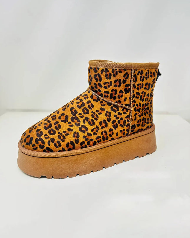 WILD DIVA Thermal Furry Leopard Platform Booties