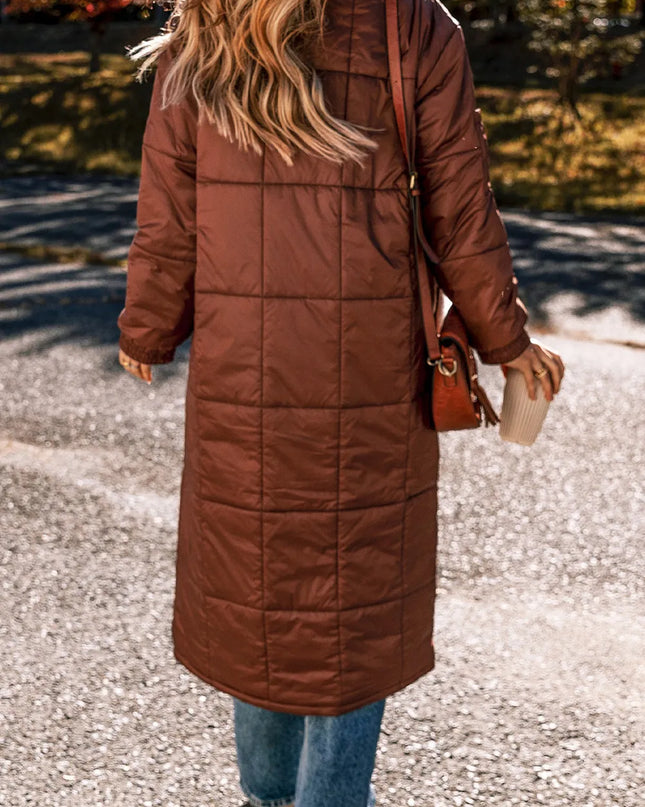 Pocketed Bubble Texture Long Sleeve Longline Winter Coat