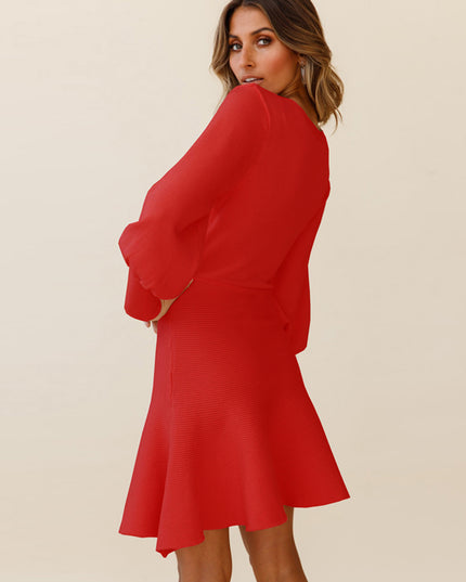 Round Neck Lantern Sleeve Sweater Dress