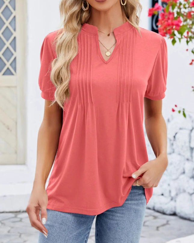 Notched Short Sleeve T-Shirt Orange Red