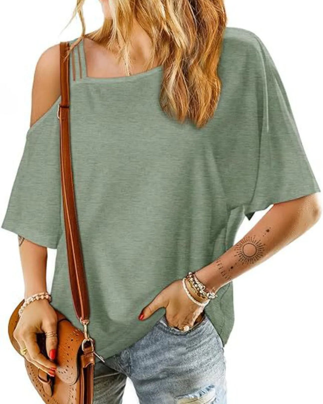 Asymmetrical Neck Half Sleeve T-Shirt Sage