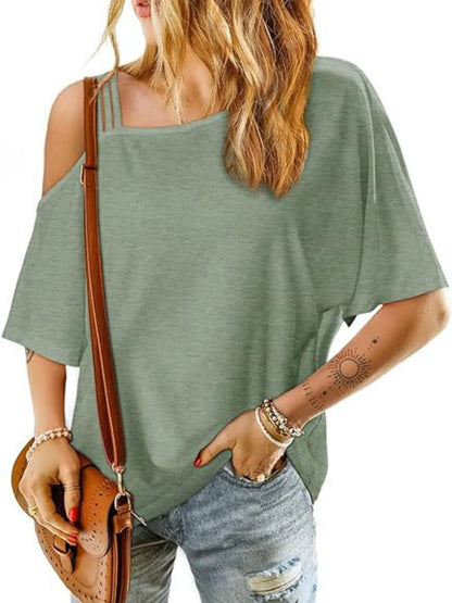 Asymmetrical Neck Half Sleeve T-Shirt Sage
