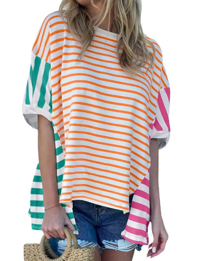 Colorful Striped Oversized T-Shirt Orange