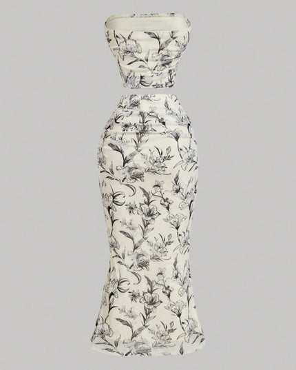Printed Tube Top and Skirt Set