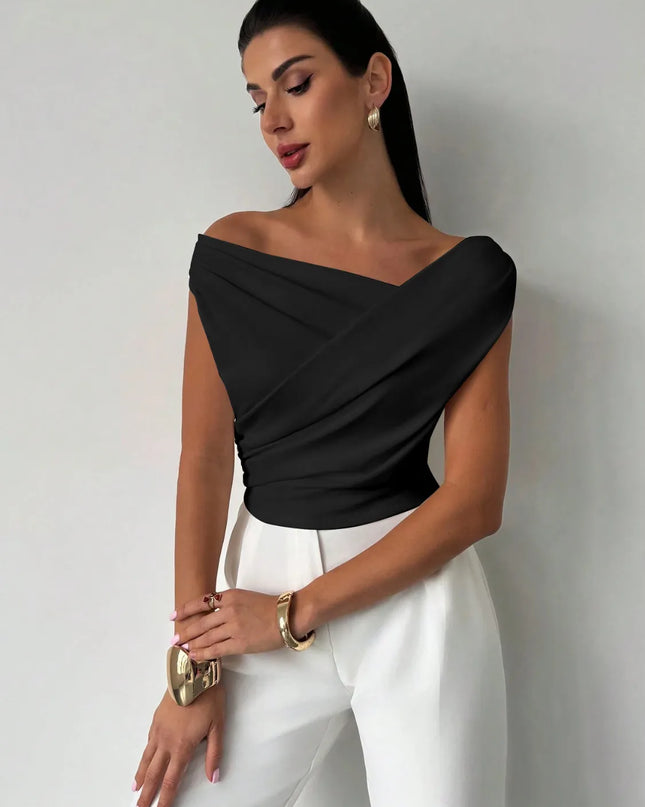 Asymmetrical Ruched Short Sleeve Top