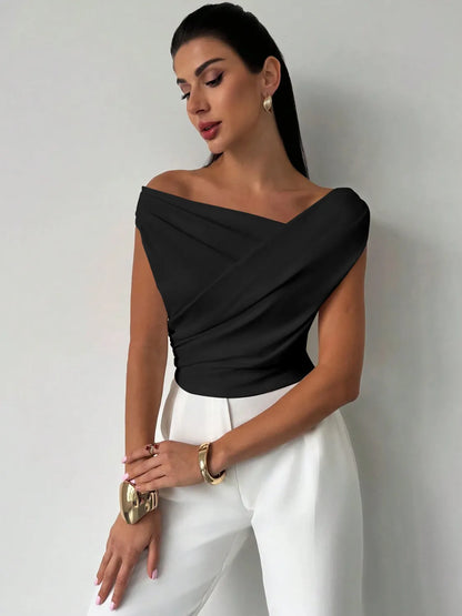Asymmetrical Ruched Short Sleeve Top