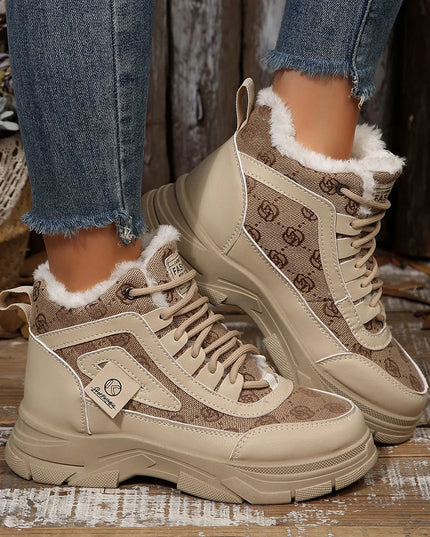 High-Top Platform Chunky Sneaker Boots with Lace-Up Khaki