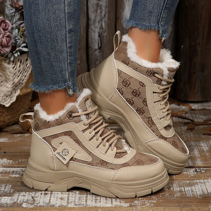 High-Top Platform Chunky Sneaker Boots with Lace-Up Khaki