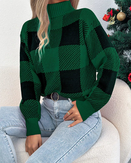 Christmas Plaid Long Sleeve Turtleneck Sweater