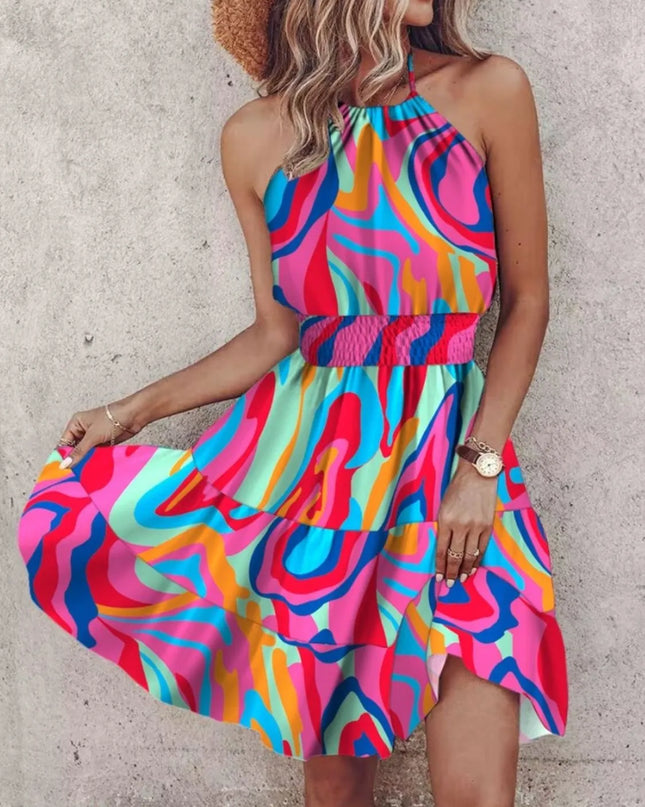 Paisley Print Halter Neck Mini Dress Color