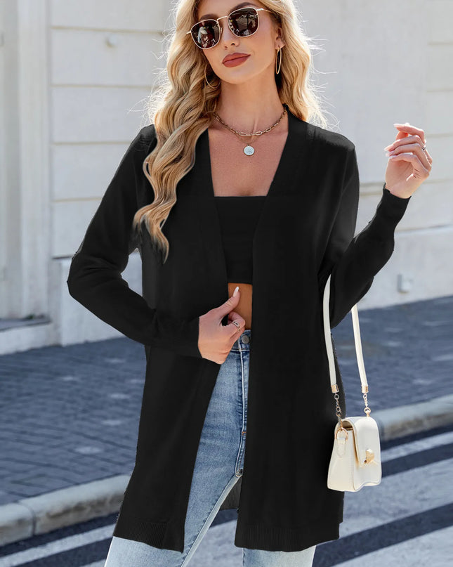 Striped Open Front Cardigan with Relaxed Fit 