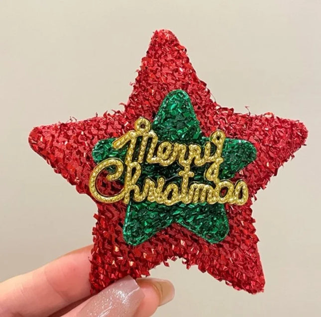 Cute Christmas Pin Christmas Tree Santa Claus Alloy Women's Brooches Red And Green Five-pointed Star-brooch