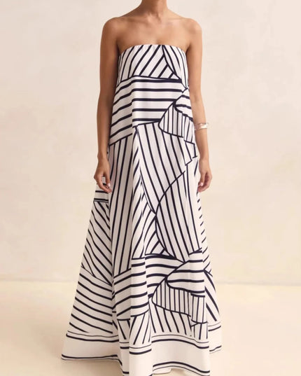 Smocked Printed Tube Maxi Dress