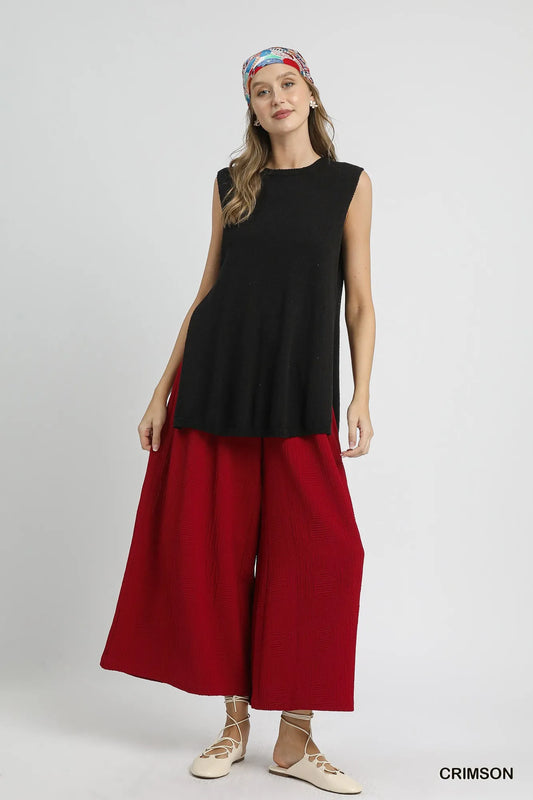 Umgee Elastic Waist Wide Leg Pants