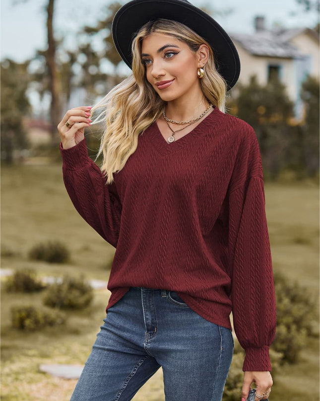 V-Neck Dropped Shoulder Blouse