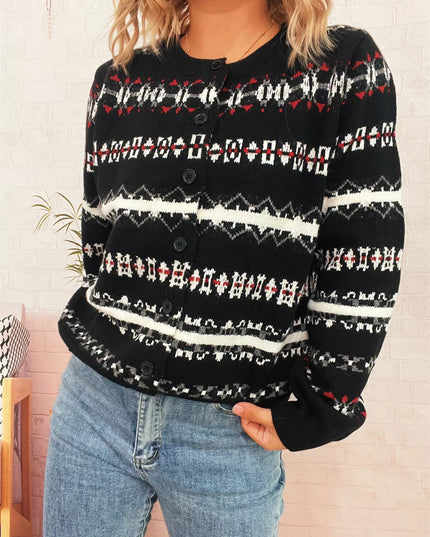 Vintage Pattern Button-Down Cardigan