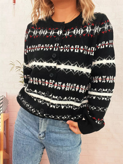 Vintage Pattern Button-Down Cardigan