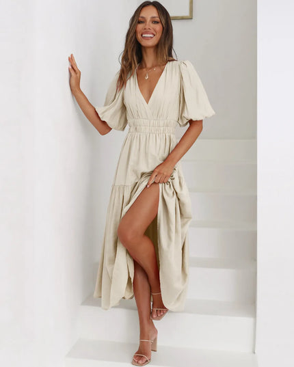 Tiered Surplice Half Sleeve Midi Dress