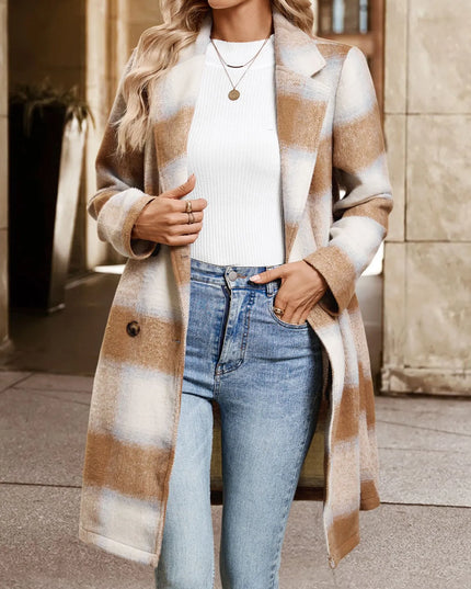 Plaid Wool Blend Longline Jacket