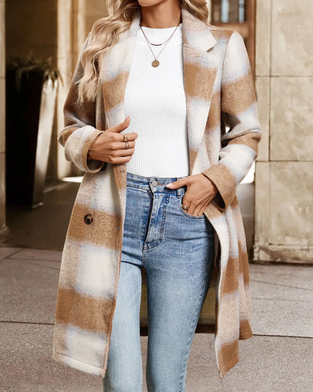 Plaid Wool Blend Longline Jacket