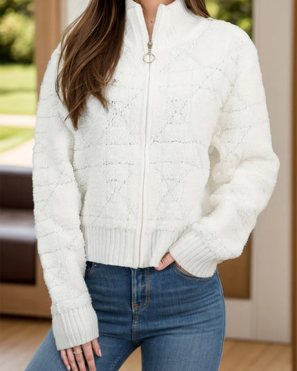 Zip Up Long Sleeve Outerwear White