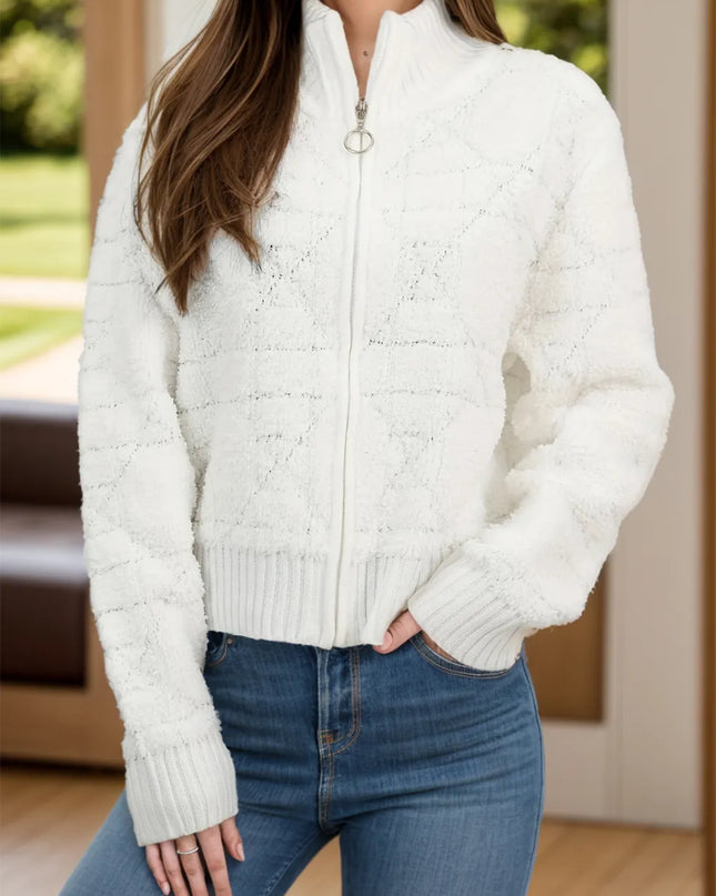 Zip Up Long Sleeve Outerwear White