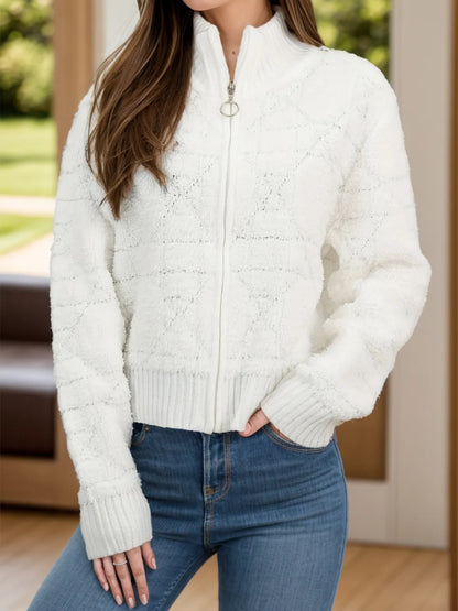 Zip Up Long Sleeve Outerwear White