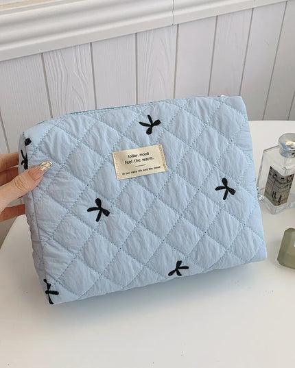 Bow Embroidered Quilted Storage Bag