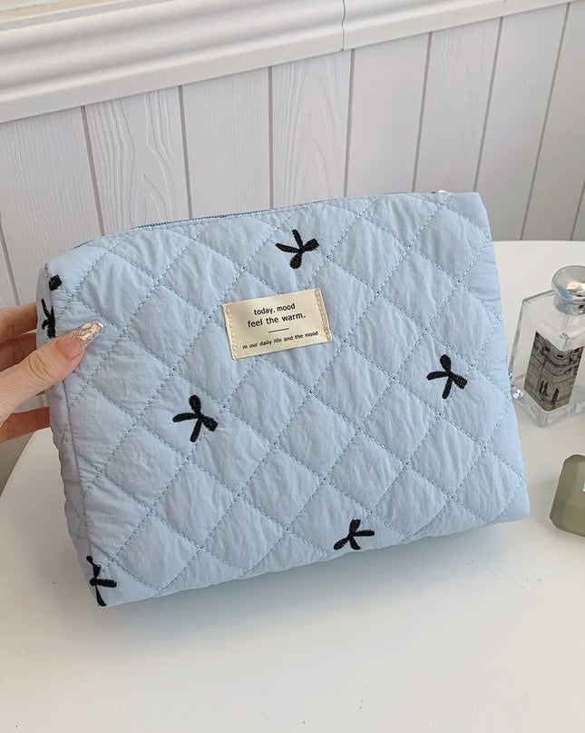 Bow Embroidered Quilted Storage Bag
