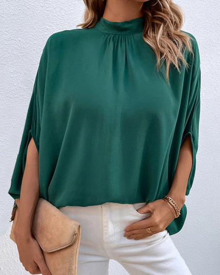 Perfee Tie Back Mock Neck Blouse Forest