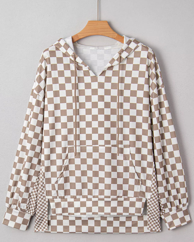 Checkered Pattern Oversized Drawstring Hoodie
