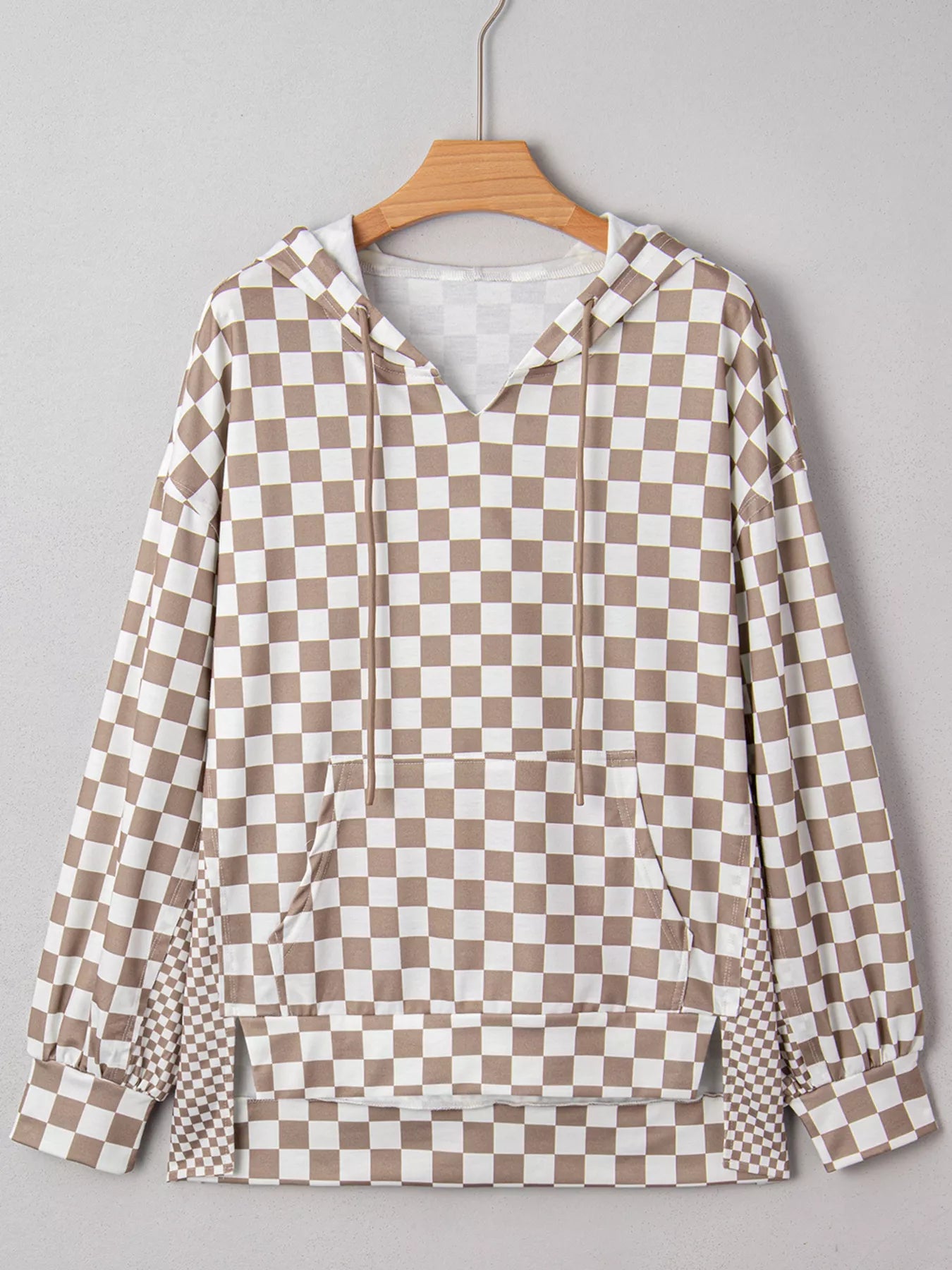 Checkered Pattern Oversized Drawstring Hoodie