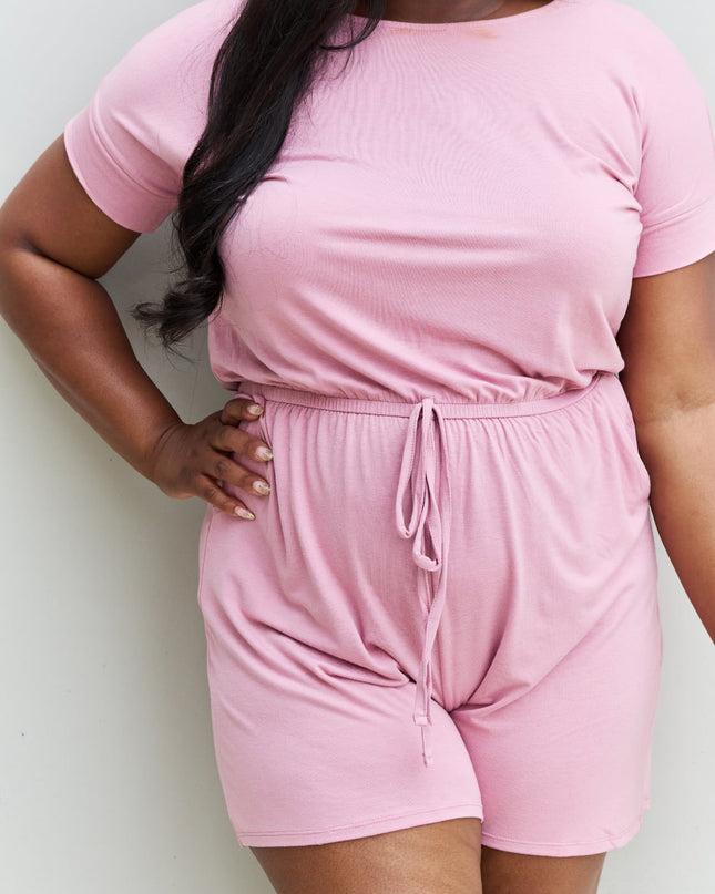 Zenana Chilled Out Full Size Short Sleeve Romper in Light Carnation Pink