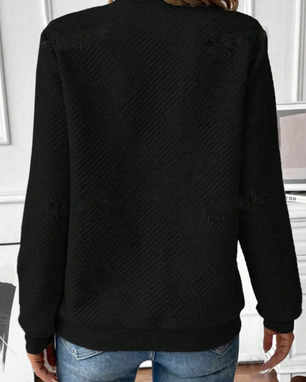 Quarter Zip Textured Long Sleeve Sweatshirt