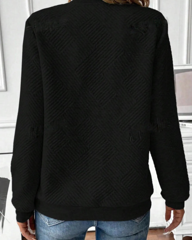 Quarter Zip Textured Long Sleeve Sweatshirt