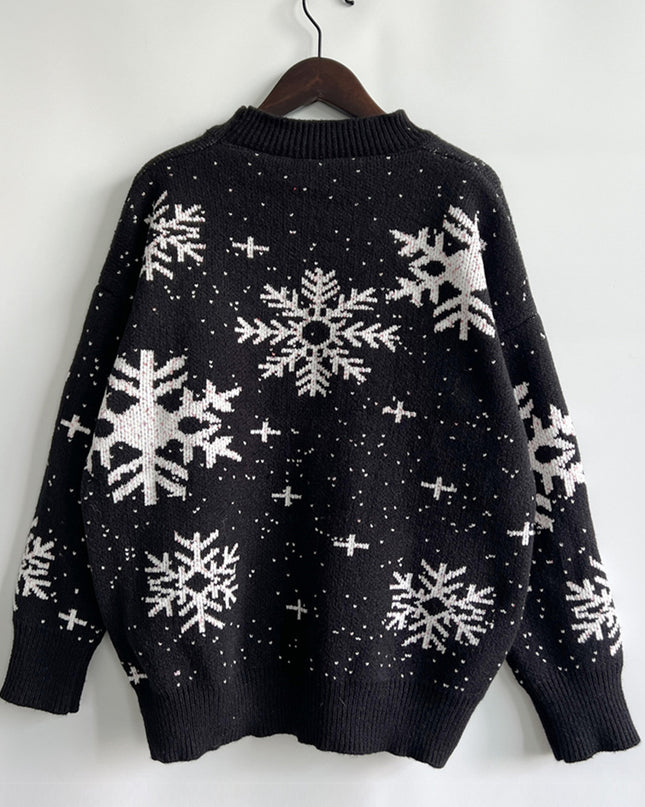 Snowflake Pattern Dropped Shoulder Sweater