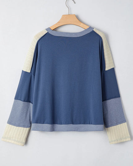 Contrast Knitted Colorblock Star Patchwork Oversize Long Sleeve Top