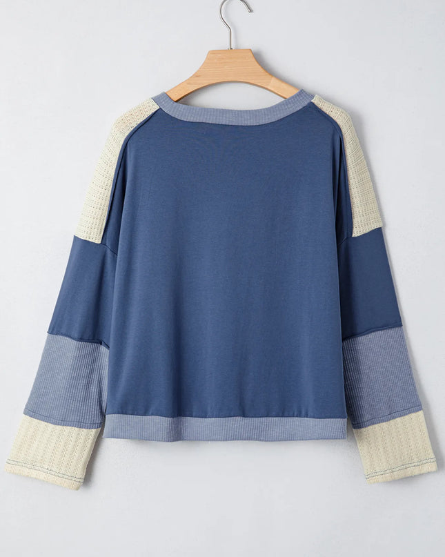 Contrast Knitted Colorblock Star Patchwork Oversize Long Sleeve Top