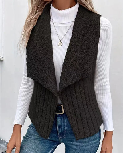 Open Front Fuzzy Vest Coat Black