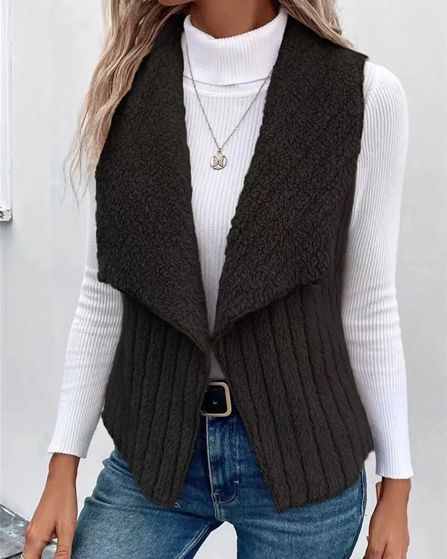 Open Front Fuzzy Vest Coat Black